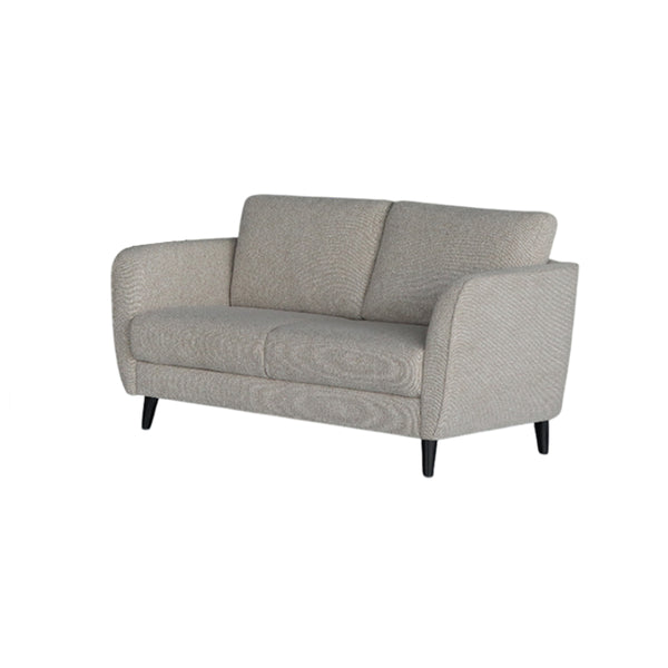 SOFA ESTACIONARIO DE DOS ASIENTOS EN TELA TEXTURIZADA BEIGE MARRON Y PATAS NEGRAS