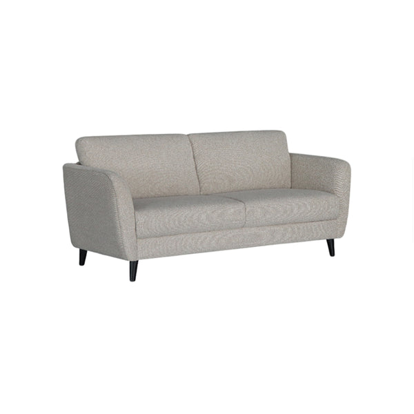 SOFA ESTACIONARIO DE TRES ASIENTOS EN TELA TEXTURIZADA BEIGE MARRON Y PATAS NEGRAS