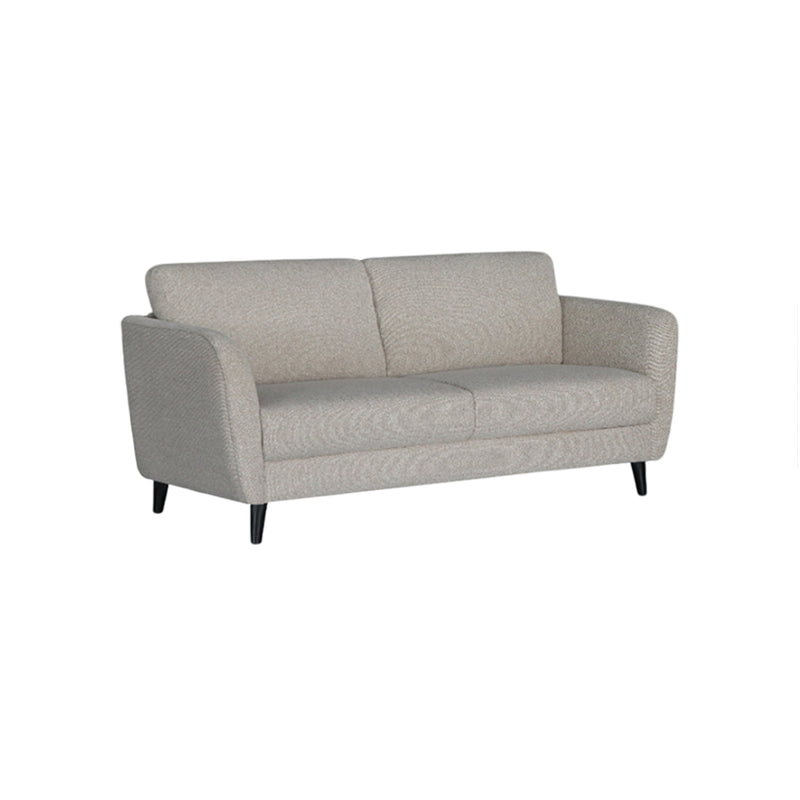 SOFA ESTACIONARIO DE TRES ASIENTOS EN TELA TEXTURIZADA BEIGE MARRON Y PATAS NEGRAS