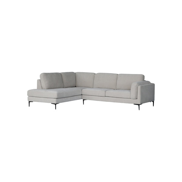 SOFA SECCIONAL ESTACIONARIO EN TELA TAUPE Y PATAS NEGRAS