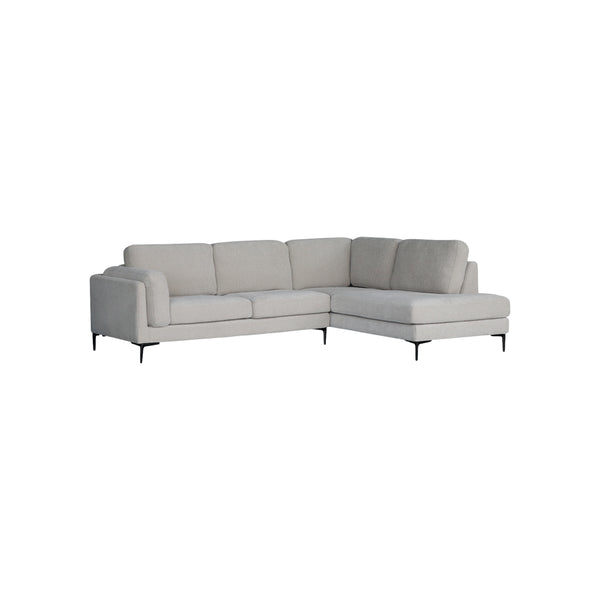 SOFA SECCIONAL ESTACIONARIO EN TELA TAUPE Y PATAS NEGRAS