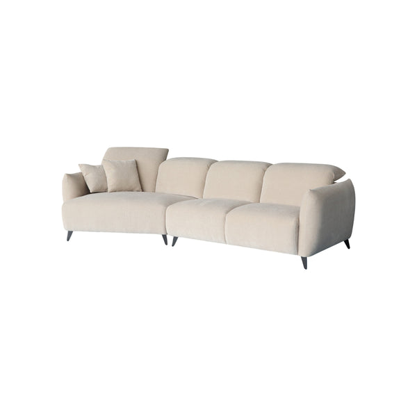 SOFA SECCIONAL ESTACIONARIO EN TELA KAKI Y PATAS NEGRAS