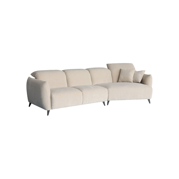 SOFA SECCIONAL ESTACIONARIO EN TELA KAKI Y PATAS NEGRAS