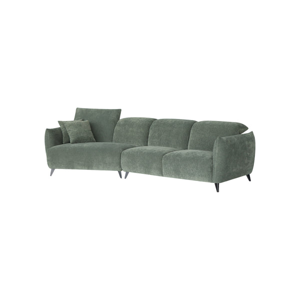 SOFA SECCIONAL ESTACIONARIO EN TELA VERDE Y PATA NEGRAS