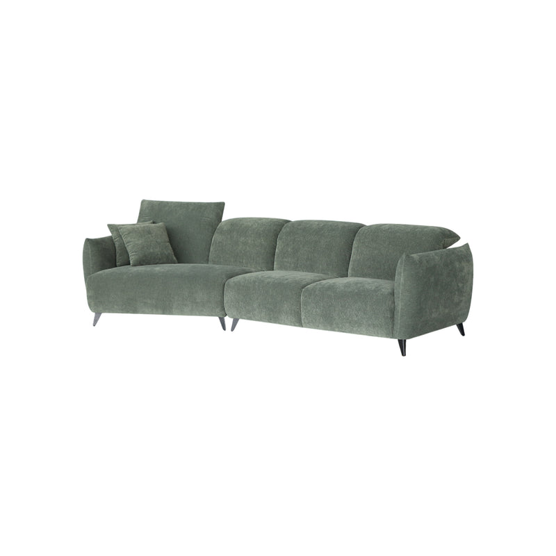 SOFA SECCIONAL ESTACIONARIO EN TELA VERDE Y PATA NEGRAS
