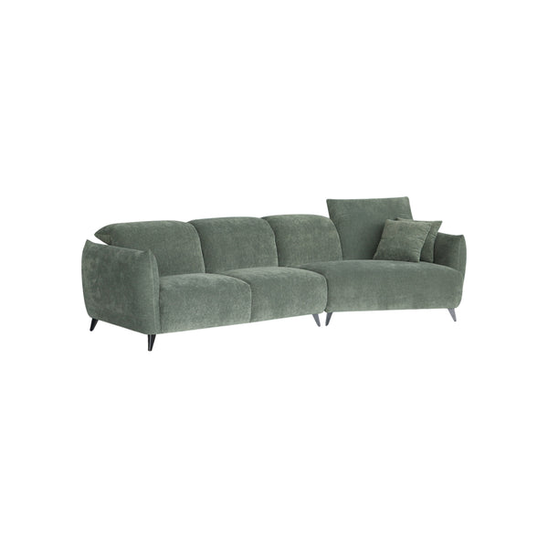 SOFA SECCIONAL ESTACIONARIO EN TELA VERDE Y PATA NEGRAS