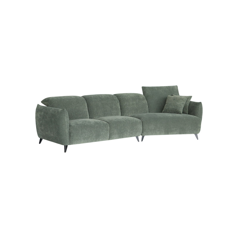 SOFA SECCIONAL ESTACIONARIO EN TELA VERDE Y PATA NEGRAS