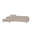 SOFA SECCIONAL ESTACIONARIO EN TELA BEIGE TAUPE Y PATAS NEGRAS