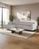 SOFA SECCIONAL ESTACIONARIO EN TELA BEIGE TAUPE Y PATAS NEGRAS