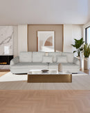 SOFA ESTACIONARIO DE TRES ASIENTOS EN TELA TEXTURIZADA OFF WHITE BEIGE