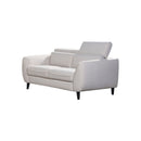 SOFA ESTACIONARIO DE DOS ASIENTOS EN TELA BEIGE GRISACEA Y PATAS NEGRAS