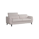 SOFA ESTACIONARIO DE TRES ASIENTOS EN TELA BEIGE GRISACEA Y PATAS NEGRAS
