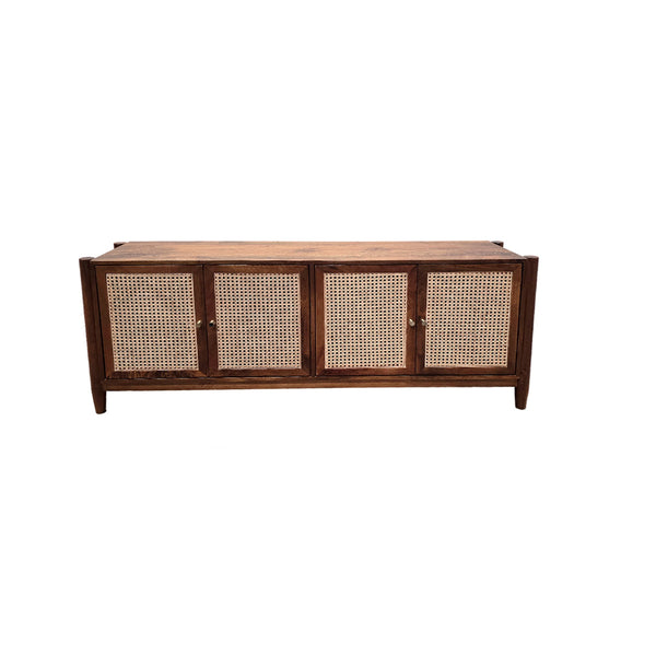 MESA DE TV ACABADO DE MADERA Y PAJILLA