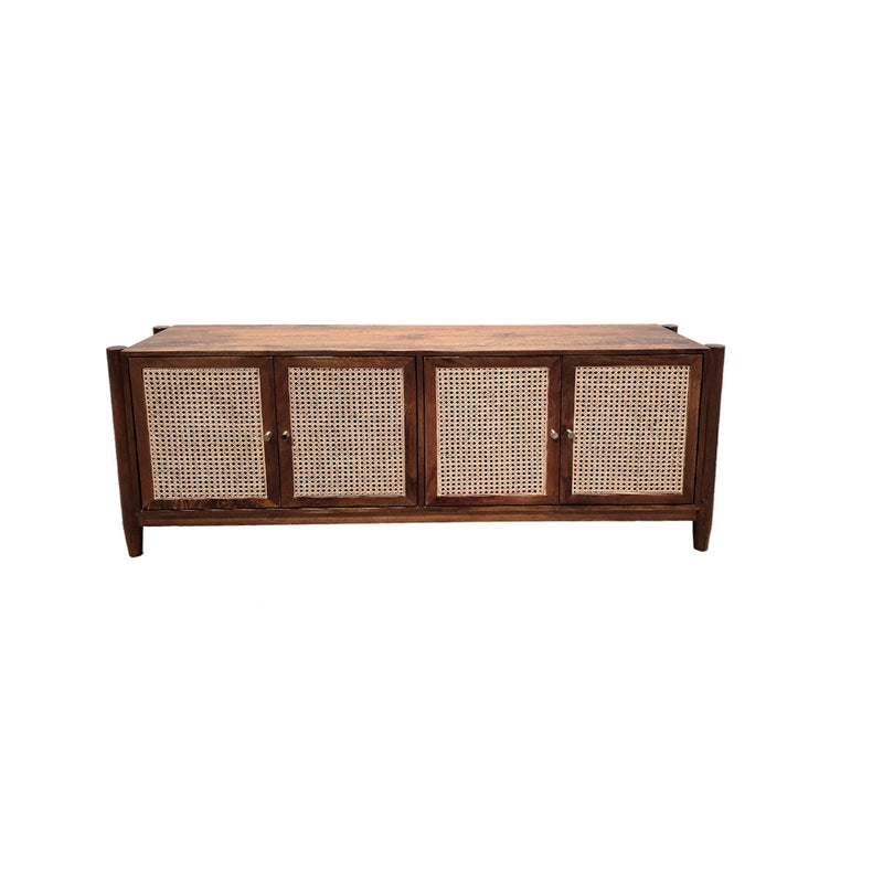 MESA DE TV ACABADO DE MADERA Y PAJILLA