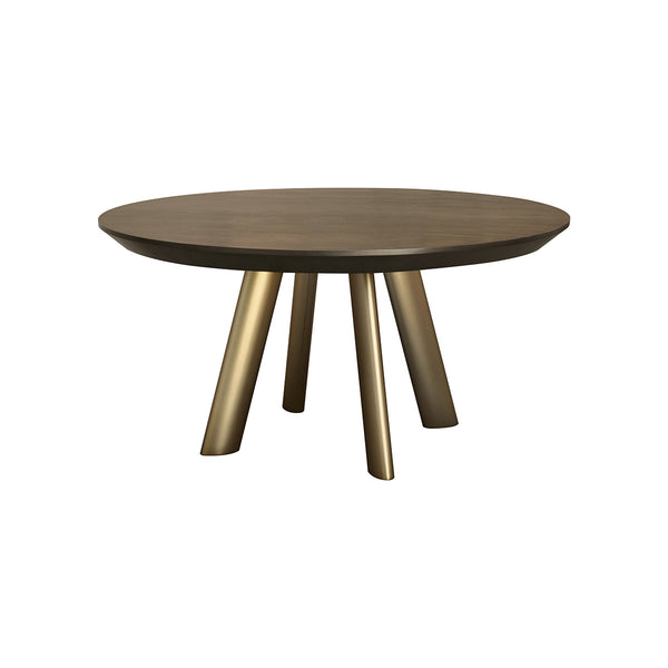 MESA DE COMEDOR REDONDA EN ACABADO DE MADERA Y PATAS DORADAS