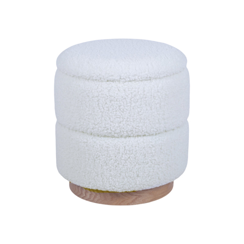 OTOMAN CON ALMACENAMIENTO EN TELA BLANCA Y ACABADO DE MADERA
