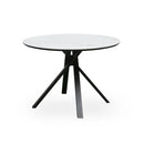 MESA DE COMEDOR CON TOPE REDONDO EN CERAMICA BLANCA  Y PATAS NEGRAS