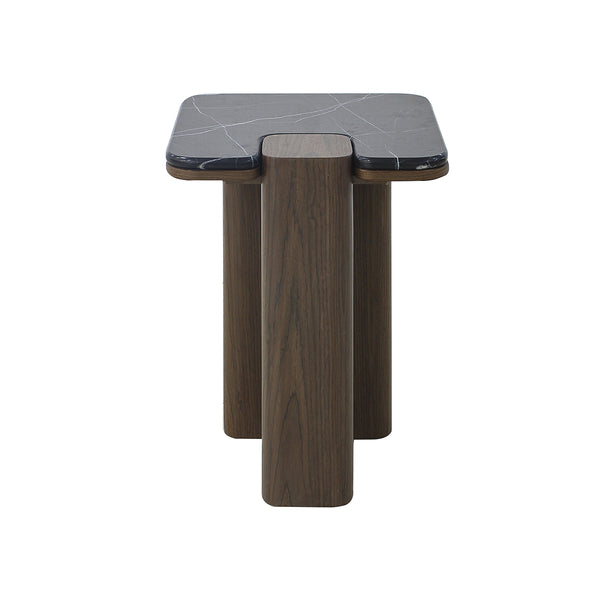 MESA LATERAL EN ACABADO MADERA Y TOPE ESTILO CERAMICA NEGRA