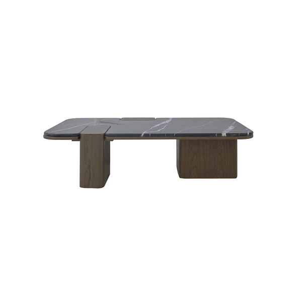 MESA DE CENTRO TOPE ESTILO MARMOL Y  ACABADO DE MADERA NEGRA