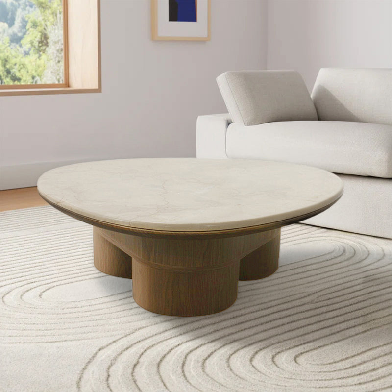 MESA DE CENTRO CON TOPE ESTILO MARMOL Y ACABADO MADERA