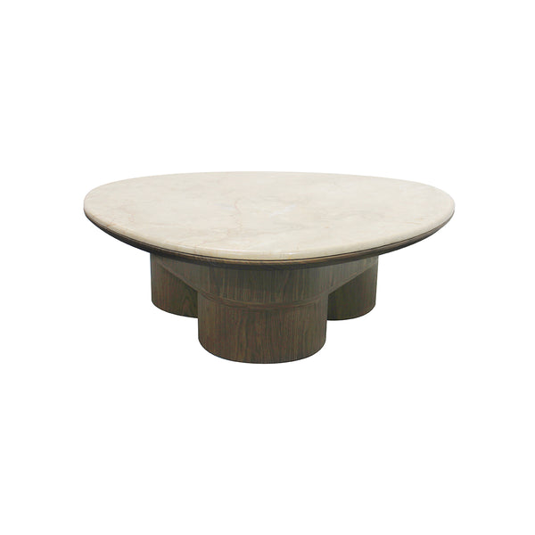 MESA DE CENTRO CON TOPE ESTILO MARMOL Y ACABADO MADERA