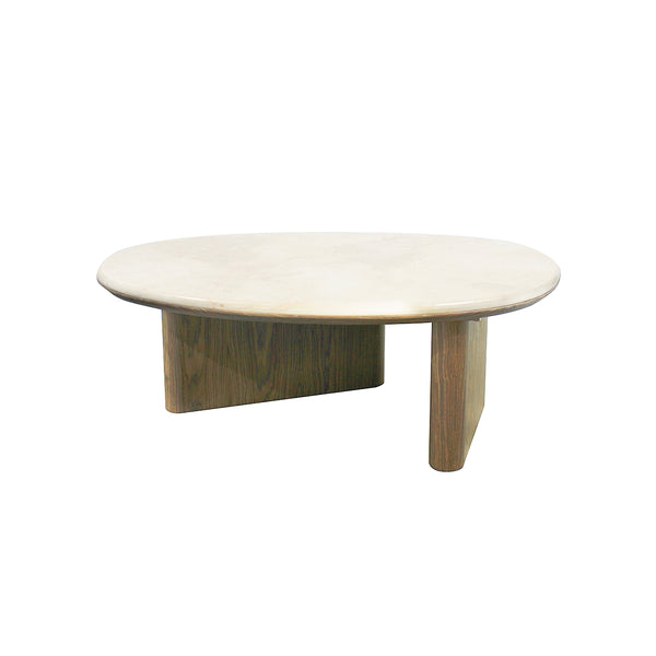 MESA DE CENTRO CON TOPE ESTILO MARMOL Y ACABADO MADERA