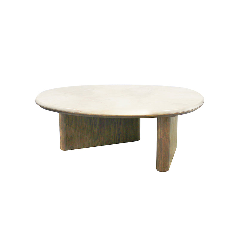 MESA DE CENTRO CON TOPE ESTILO MARMOL Y ACABADO MADERA