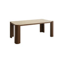 MESA DE COMEDOR TOPE DE  MARMOL Y BASE ACABADO DE MADERA