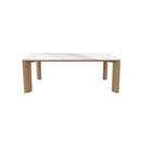 MESA DE COMEDOR TOPE DE  MARMOL Y BASE ACABADO DE MADERA