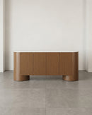 GABINETE TOPE DE MARMOL BLANCO Y BASE ACABADO DE MADERA
