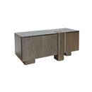 GABINETE TOPE DE MARMOL BLANCO Y BASE ACABADO DE MADERA