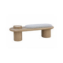 BANCO ACADO DE MADERA CLARA FAUX MARBLE Y TELA BEIGE GRISACEA