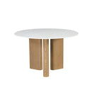 MESA DE COMEDOR TOPE DE MARMOL ARTIFICIAL Y BASE ACABADO DE MADERA
