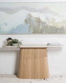 CONSOLA CON TOPE ESTILO MARMOL Y BASE ACABADO DE MADERA
