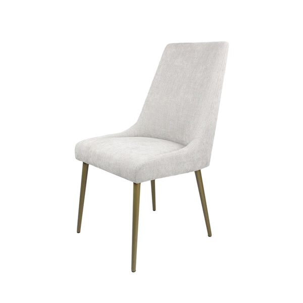 SILLA DE COMEDOR EN TELA GRIS Y PATAS DORADAS