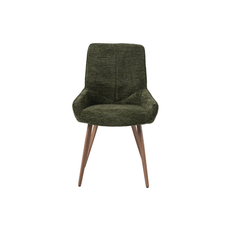 SILLA DE COMEDOR EN TELA VERDE CON PATAS EFECTO MADERA