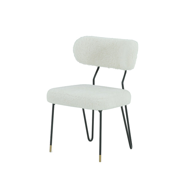 SILLA DE COMEDOR EN TELA BLANCA Y PATAS NEGRAS CON CASQUILLOS DORADOS