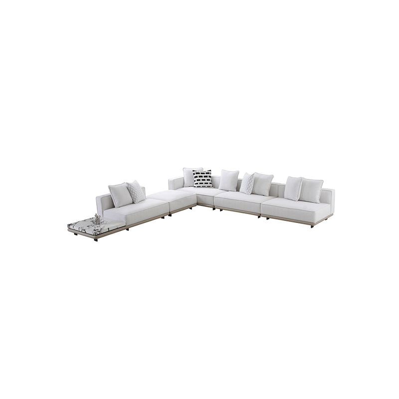 SOFA SECCIONAL ESTACIONARIO DE 5 PIEZAS EN TELA BLANCA