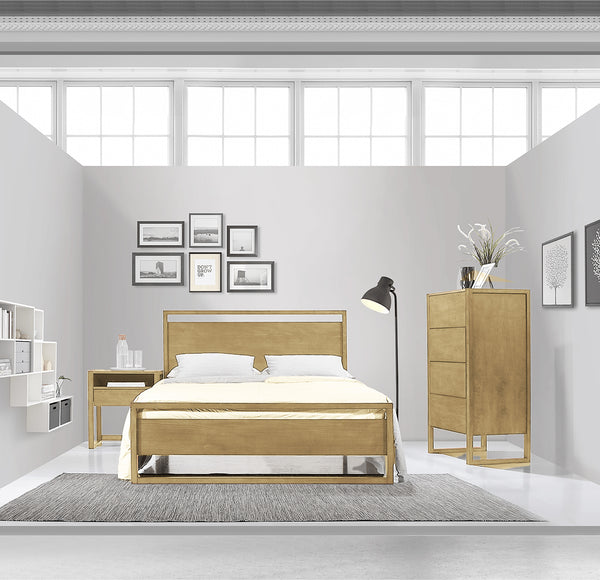 CAMA FULL INICIO COLOR MADERA NATURAL + MESITA DE NOCHE 2PCS