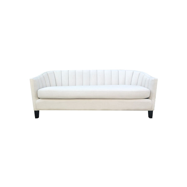 SOFA ESTACIONARIO DE TRES ASIENTOS EN TELA CREMA Y PATAS NEGRAS