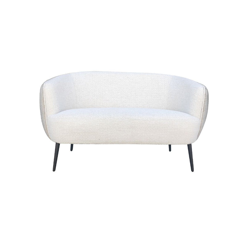 SOFA ESTACIONARIO DE DOS ASIENTOS EN TELA OFF WHITE Y GRIS DETRAS CON PATAS NEGRAS