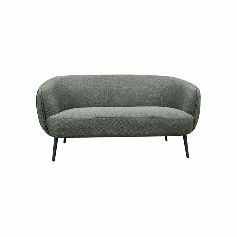 SOFA ESTACIONARIO DE TRES ASIENTOS EN TELA VERDE Y PATAS NEGRAS