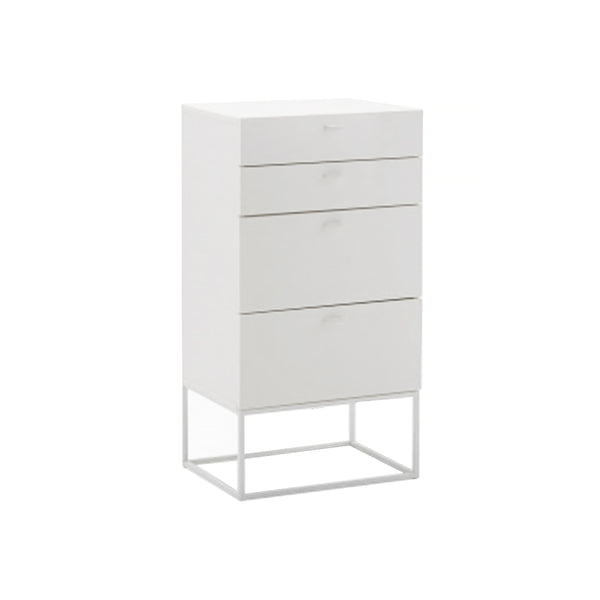 GAVETERO RECUBIERTO DE MELAMINA DE 4 GAVETAS EN BLANCO Y PATAS DE METAL BLANCO