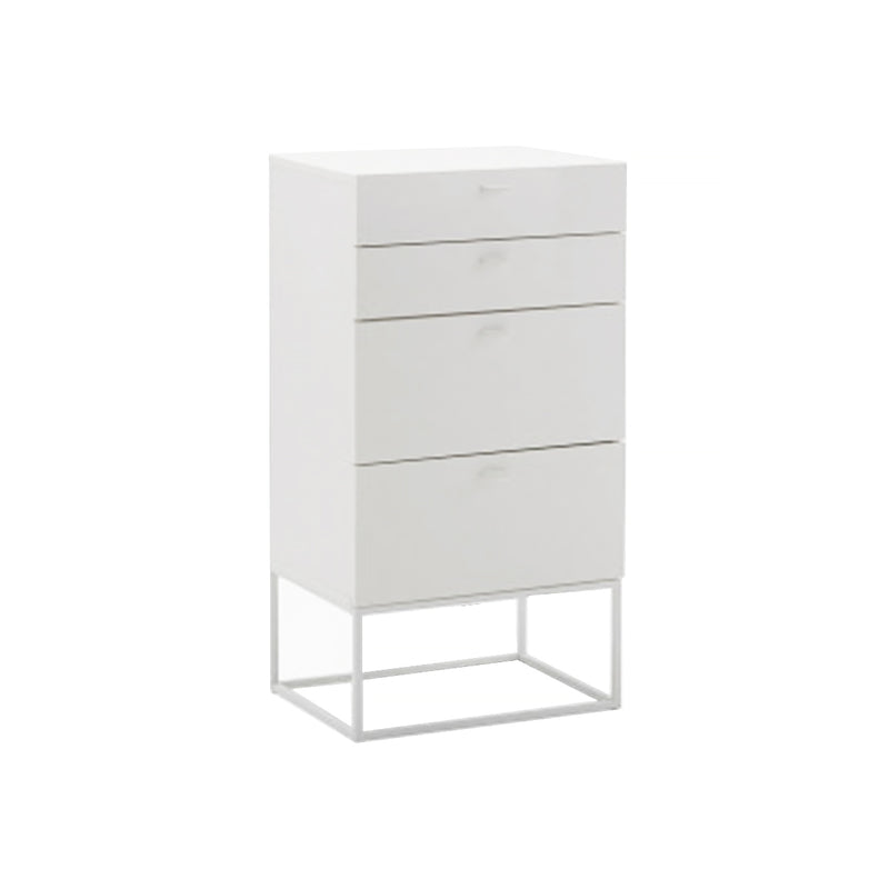 GAVETERO RECUBIERTO DE MELAMINA DE 4 GAVETAS EN BLANCO Y PATAS DE METAL BLANCO