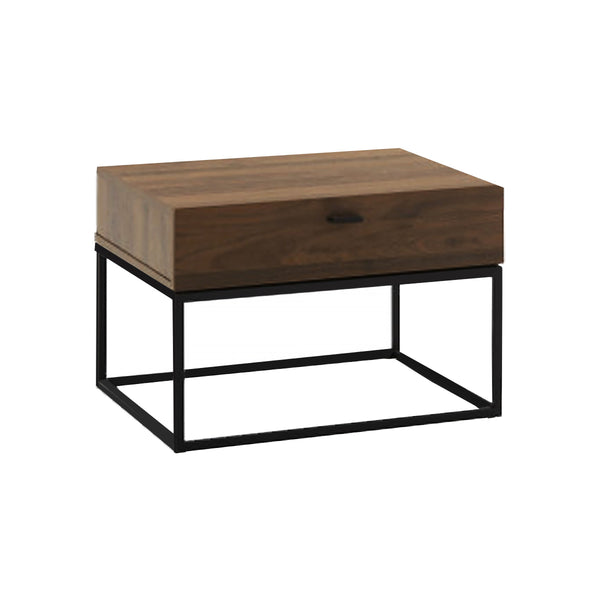 MESA DE NOCHE RECUBIERTA DE MELAMINA Y METAL NEGRO