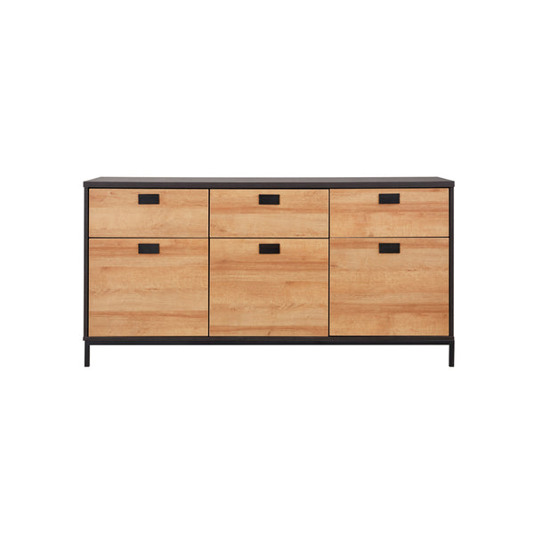 CREDENZA MARRON CON FRENTE NATURAL Y PATAS NEGRAS
