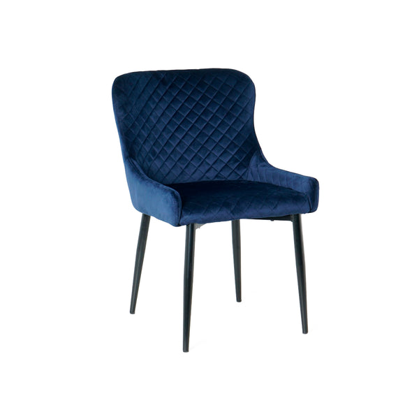 SILLA DE COMEDOR EN TELA SUAVE AZUL Y PATAS NEGRAS
