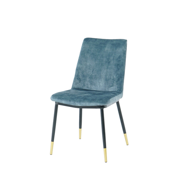 SILLA DE COMEDOR TAPIZADA EN TELA AZUL CON PATAS DE METAL NEGRO