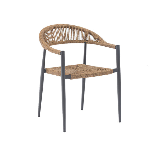 SILLA DE EXTERIOR PRAHA CON ASIENTO Y RESPALDO TEJIDO NATURAL Y PATAS GRISES