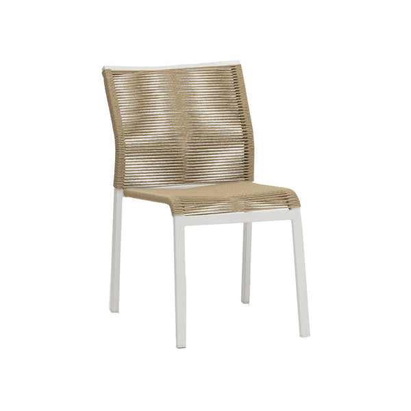SILLA DE EXTERIOR CON  ASIENTO Y RESPALDO EN TEJIDO COLOR NATURAL Y PATAS BLANCAS